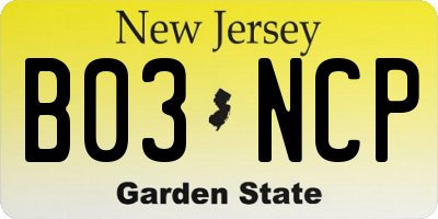 NJ license plate B03NCP