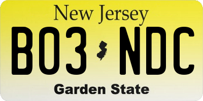 NJ license plate B03NDC