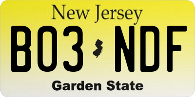 NJ license plate B03NDF