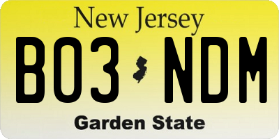 NJ license plate B03NDM