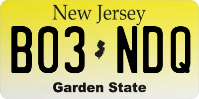 NJ license plate B03NDQ