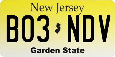 NJ license plate B03NDV