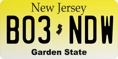 NJ license plate B03NDW