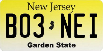 NJ license plate B03NEI
