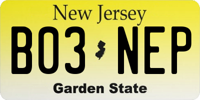 NJ license plate B03NEP
