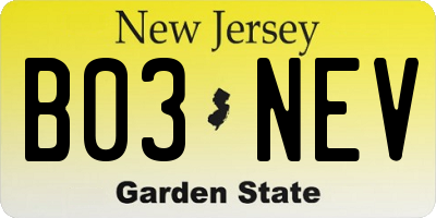 NJ license plate B03NEV