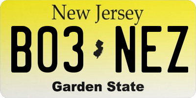 NJ license plate B03NEZ