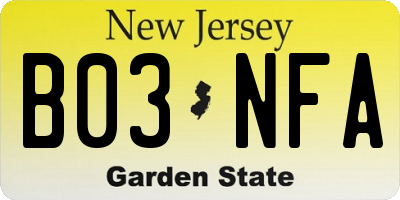 NJ license plate B03NFA