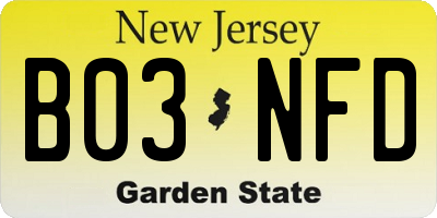 NJ license plate B03NFD