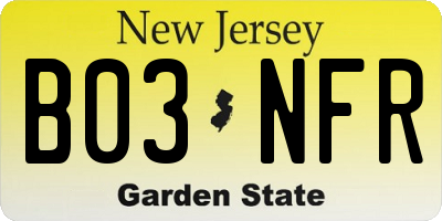 NJ license plate B03NFR