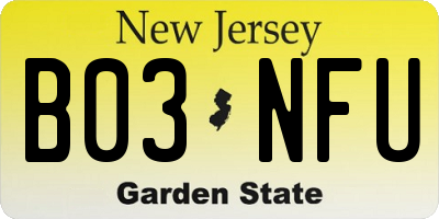 NJ license plate B03NFU