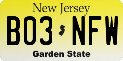NJ license plate B03NFW