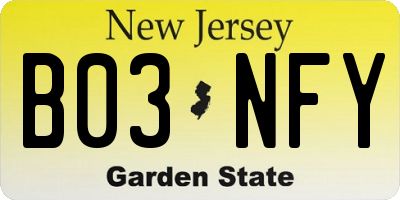NJ license plate B03NFY