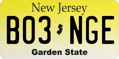 NJ license plate B03NGE