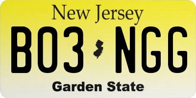 NJ license plate B03NGG