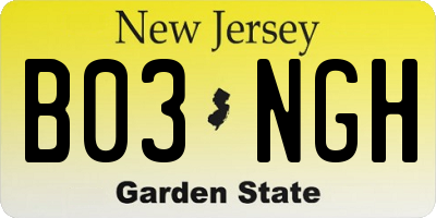 NJ license plate B03NGH