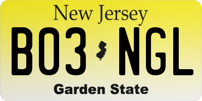NJ license plate B03NGL