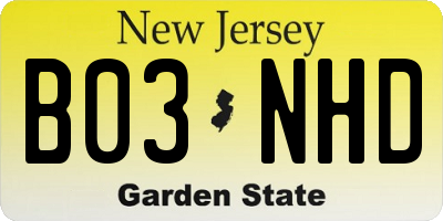 NJ license plate B03NHD