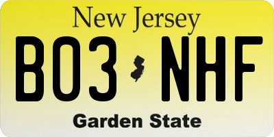 NJ license plate B03NHF