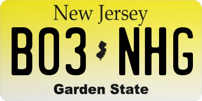 NJ license plate B03NHG