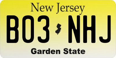 NJ license plate B03NHJ