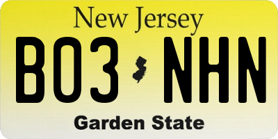 NJ license plate B03NHN