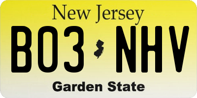 NJ license plate B03NHV