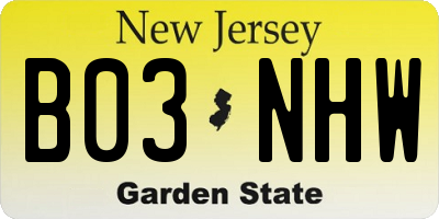 NJ license plate B03NHW