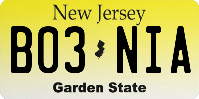 NJ license plate B03NIA
