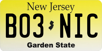 NJ license plate B03NIC