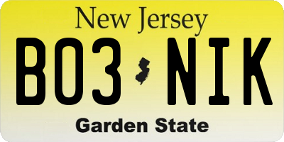 NJ license plate B03NIK