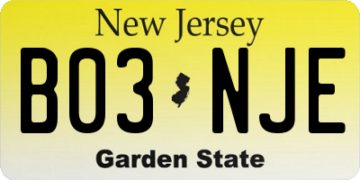 NJ license plate B03NJE
