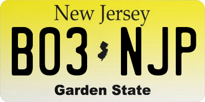NJ license plate B03NJP