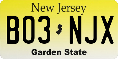 NJ license plate B03NJX