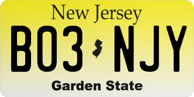 NJ license plate B03NJY