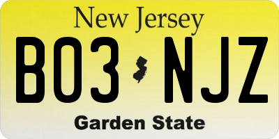 NJ license plate B03NJZ