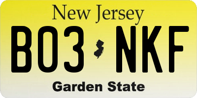 NJ license plate B03NKF