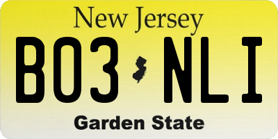 NJ license plate B03NLI
