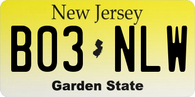 NJ license plate B03NLW
