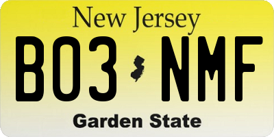 NJ license plate B03NMF