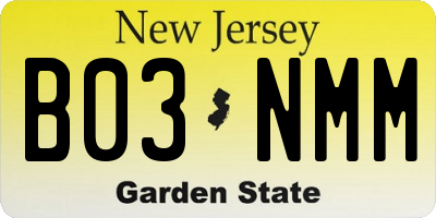 NJ license plate B03NMM