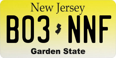 NJ license plate B03NNF