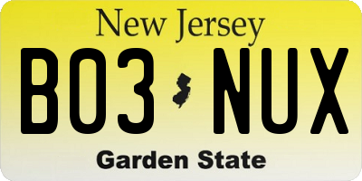 NJ license plate B03NUX