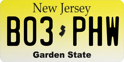 NJ license plate B03PHW