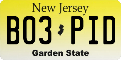 NJ license plate B03PID