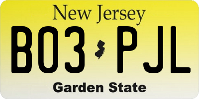 NJ license plate B03PJL