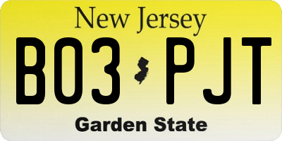 NJ license plate B03PJT
