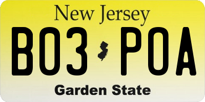 NJ license plate B03POA