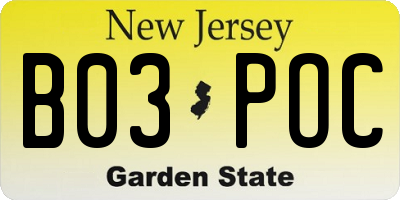 NJ license plate B03POC