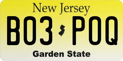 NJ license plate B03POQ